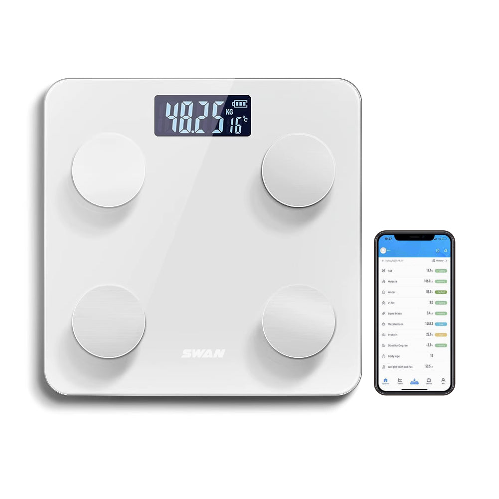 Báscula Inteligente Bluetooth 180kg/100g – Balanza Digital de Baño con Análisis de Grasa Corporal, IMC y App para Control de Peso y Salud